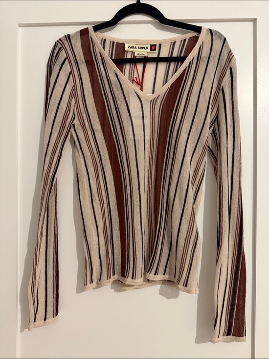 Zara Sweaters - Zara Cream Sweater with Brown and Black Stripes